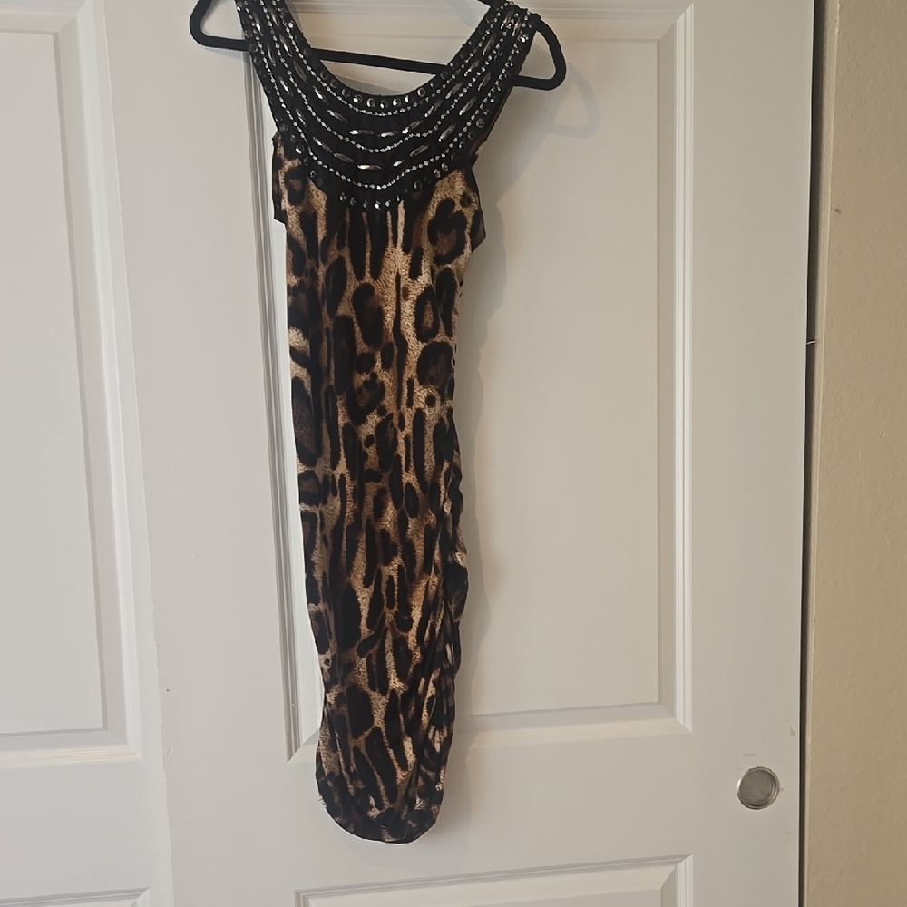 Leopard Print Beaded Dress